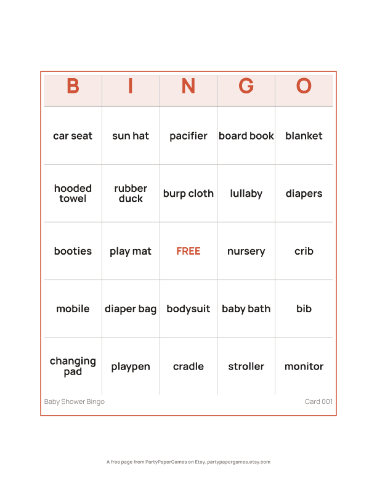 Free Printable Baby Shower Bingo Card