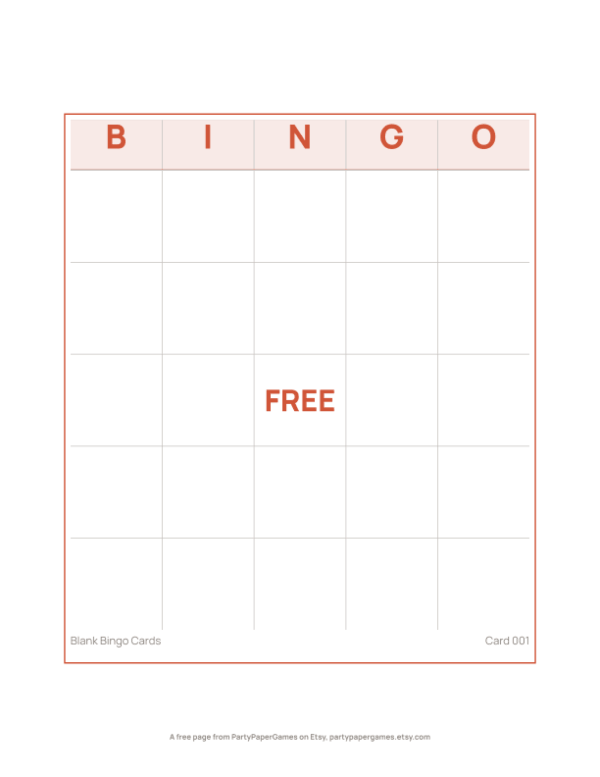 Free Printable Blank Bingo Card, the real page out of the Blank Bingo Cards set