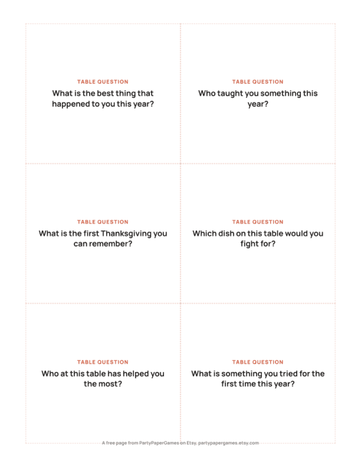 Free Printable Thanksgiving Table Question Cards