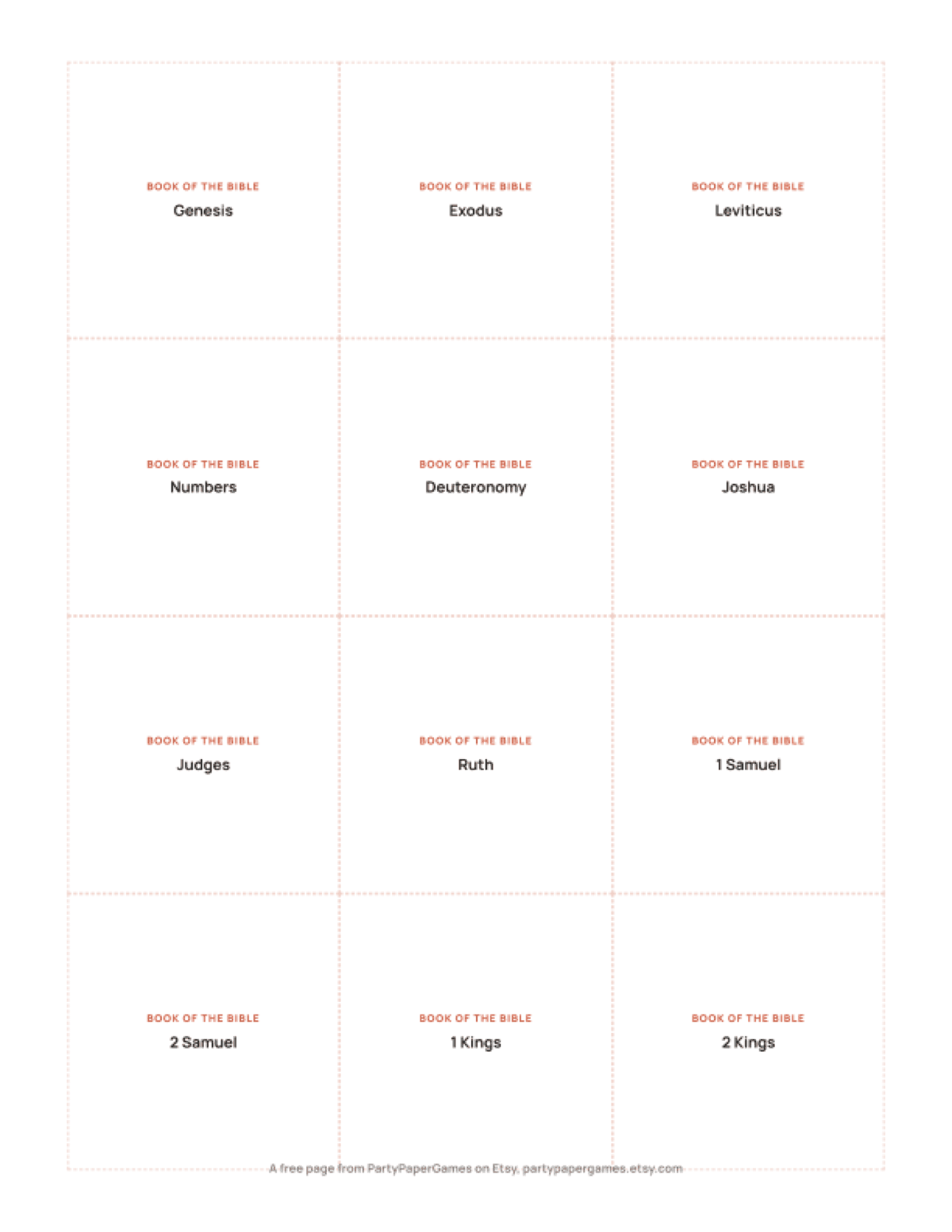 Free Printable Books of the Bible Cards