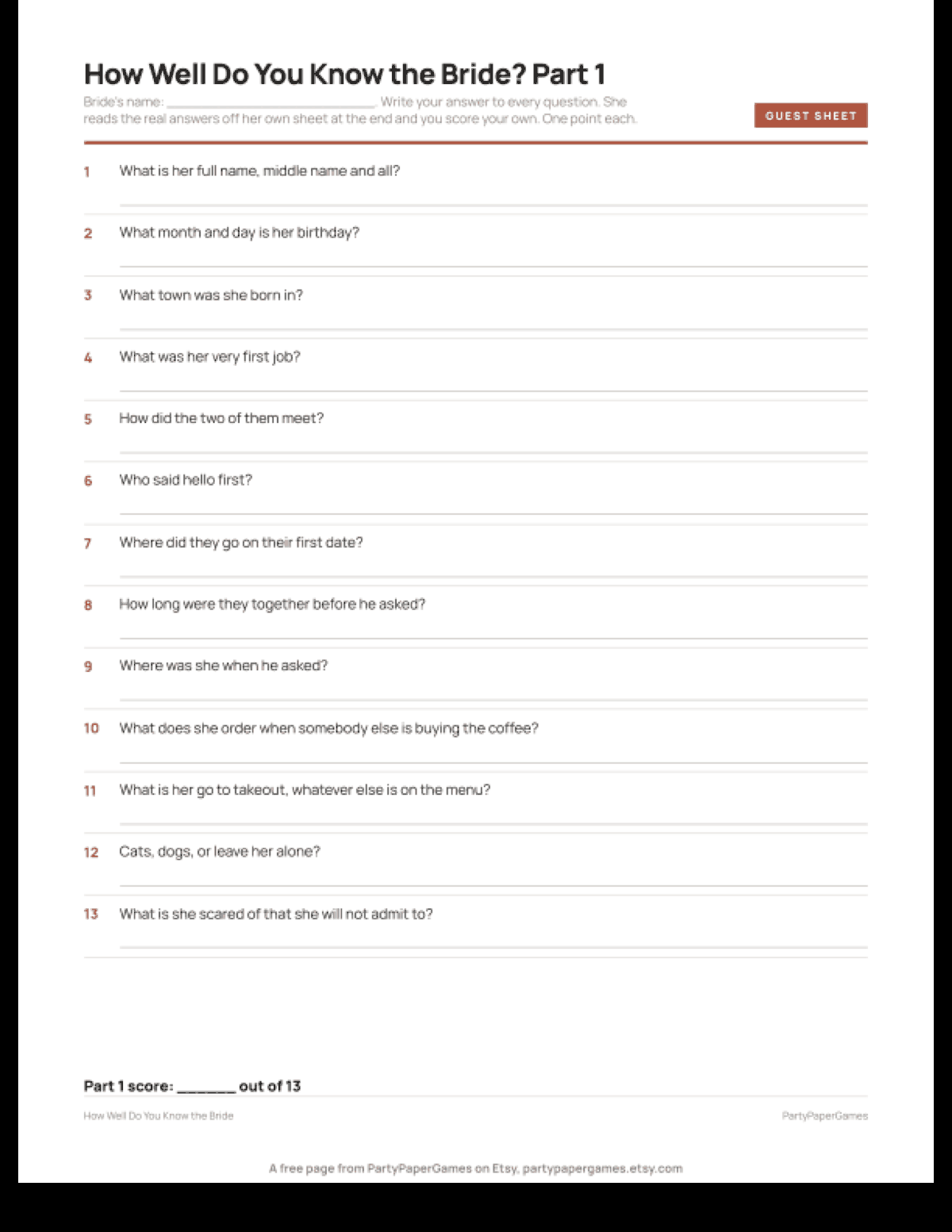 Free Printable How Well Do You Know the Bride Game