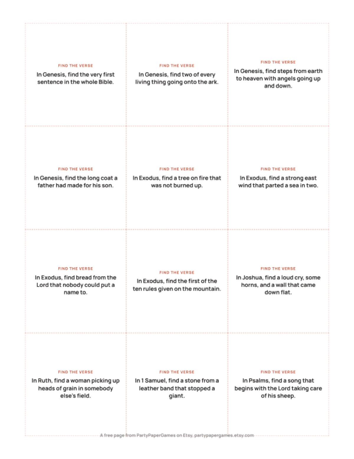 Free Printable Bible Scavenger Hunt Cards
