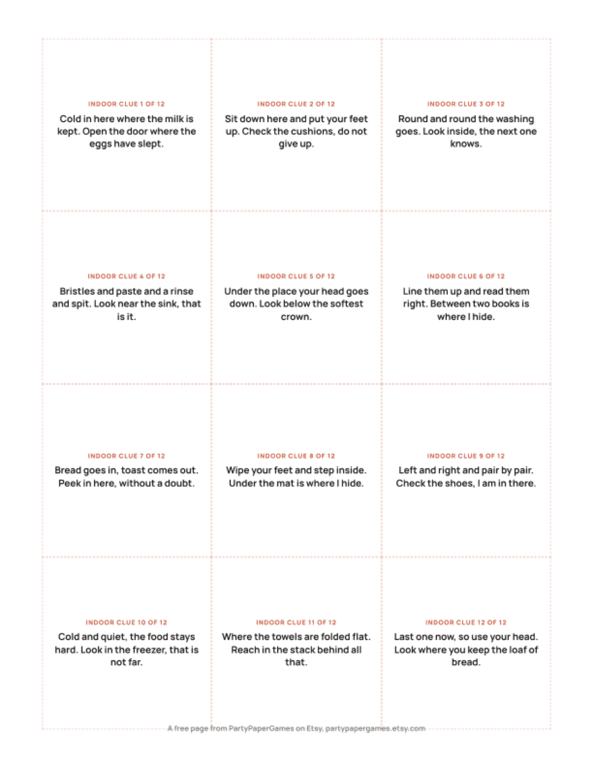 Free Printable Easter Egg Hunt Clue Cards, the real page out of the Easter Egg Hunt Clues set