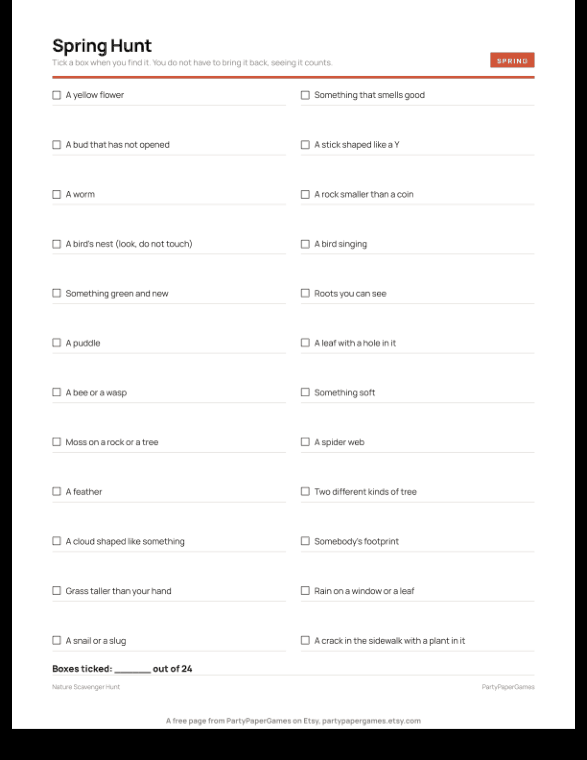 Free Printable Nature Scavenger Hunt List, the real page out of the Nature Scavenger Hunt set