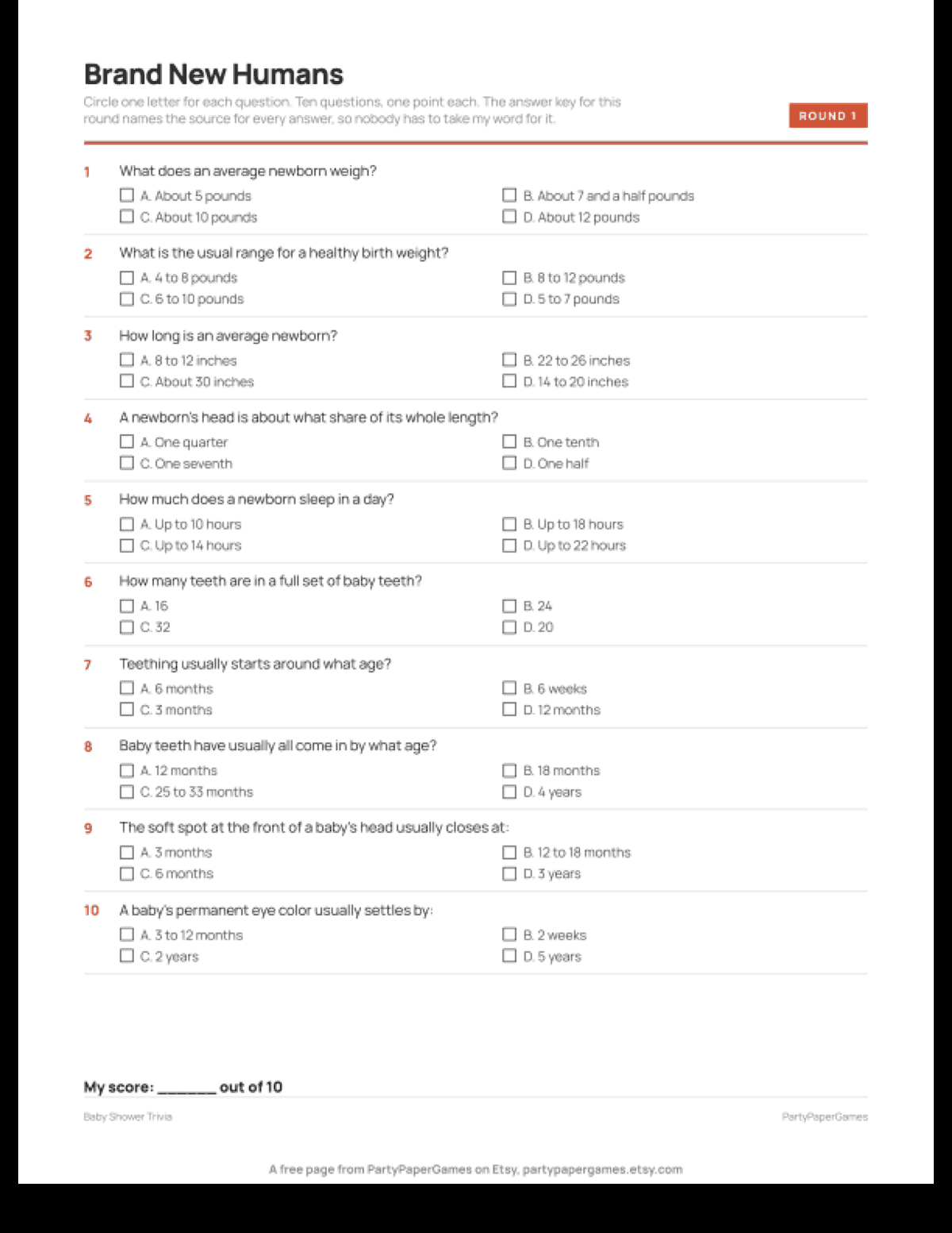 Free Printable Baby Shower Trivia Questions