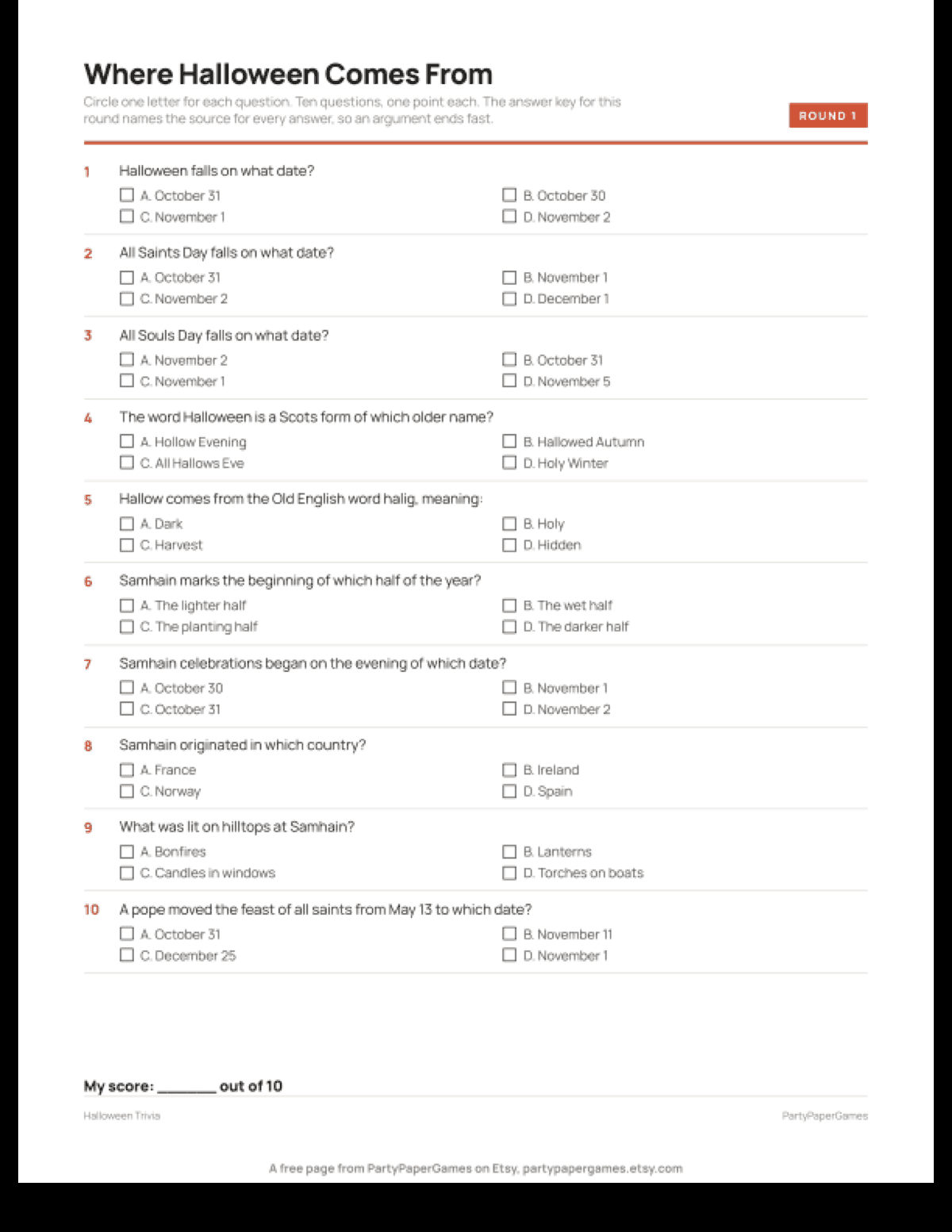 Free Printable Halloween Trivia Questions