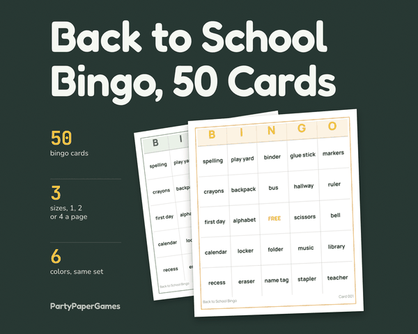 Back to School Bingo, the listing cover